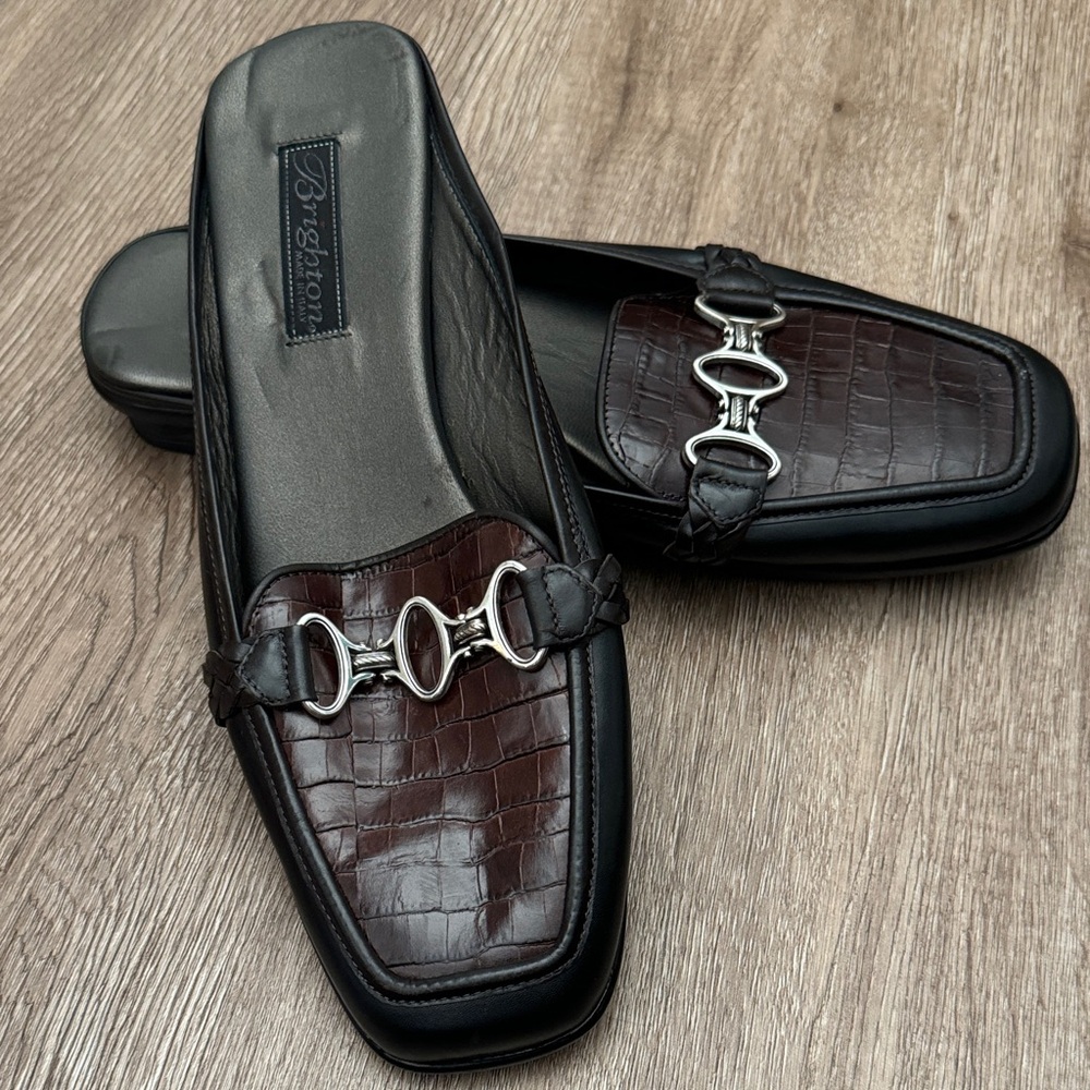 NWOT Brighton Women’s Coed Croc Embossed Leather Mules